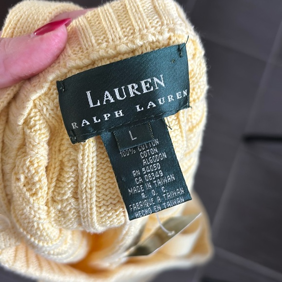 Vintage Lauren Ralph Lauren Soft Yellow Cable Knit Cropped Sweater Size L - Picture 10 of 10